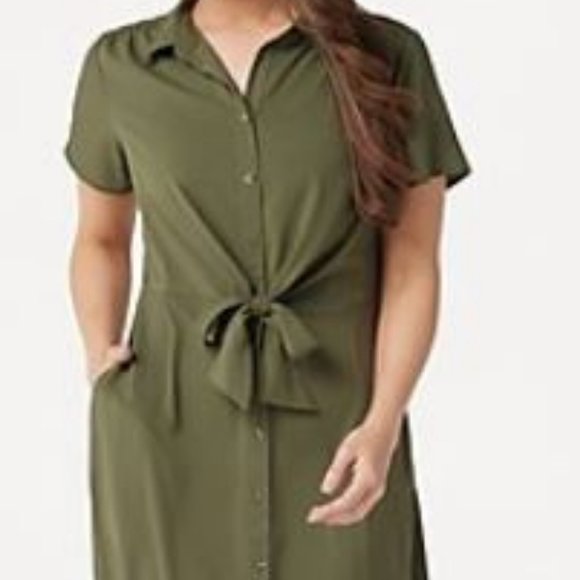 Du Jour Button Front Shirt Midi Dress w Tie Detail - Picture 3 of 3